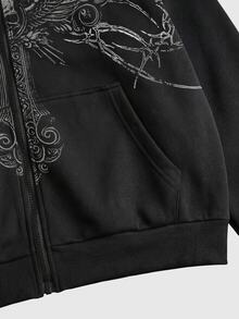 ROMWE MEN Men's Asymmetrical Antenna Hat Print Loose Sweatshirt Streetwear - Black - View 4