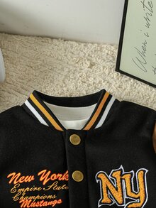 SHEIN 0-3歲嬰兒拼色大學棒球夾克，嬰兒字母刺繡長袖外套，幼兒秋季休閒外套 - 彩色 - 查看 5