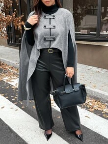 Vionelle Plus Size Women Grey Shawl Collar Button Design Elegant Business Casual Casual Street Style Jacket Office Evening Formal Fall - Light Grey - View 4
