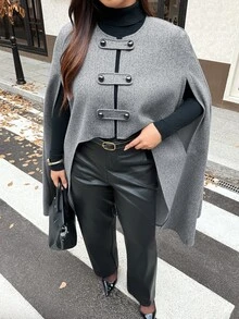 Vionelle Plus Size Women Grey Shawl Collar Button Design Elegant Business Casual Casual Street Style Jacket Office Evening Formal Fall - Light Grey - View 6
