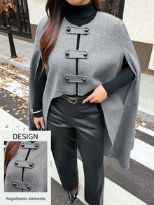Vionelle Plus Size Women Grey Shawl Collar Button Design Elegant Business Casual Casual Street Style Jacket Office Evening Formal Fall - Light Grey - View 3