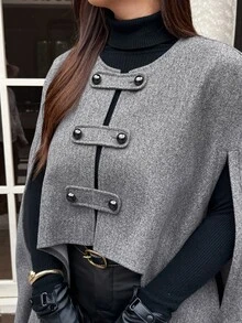 Vionelle Plus Size Women Grey Shawl Collar Button Design Elegant Business Casual Casual Street Style Jacket Office Evening Formal Fall - Light Grey - View 8
