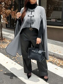Vionelle Plus Size Women Grey Shawl Collar Button Design Elegant Business Casual Casual Street Style Jacket Office Evening Formal Fall - Light Grey - View 5