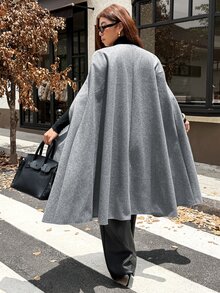 Vionelle Plus Size Women Grey Shawl Collar Button Design Elegant Business Casual Casual Street Style Jacket Office Evening Formal Fall - Light Grey - View 1