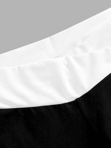 SHEIN Tween女孩運動休閒日常針織黑白拼接開襟外套與喇叭褲套裝，秋冬款 - 黑色 - 查看 7