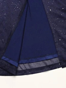 SHEIN Tween Girls Tween Girl Off-Shoulder Ruched Criss-Cross Hem Slit Fishtail Skirt Deep Blue Dress Elegant Holiday Party - Navy Blue - View 9