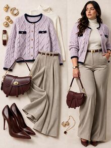 Grovea Cardigan Wanita Ukuran Plus Motif Blok Warna Kasual Elegan Serbaguna untuk Sehari-hari di Musim Gugur, Kantor, Formal, Warna Pink, Musim Dingin - MultiWarna - View 1