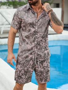 VENTUSAIL Men's Fashion Jacquard Satin Short Sleeve Shirt And Shorts Set - Multicolor - View 2
