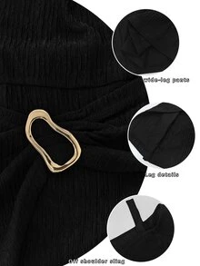 Auvina Plus Size Women Solid Color Casual Elegant Daily Wear Jumpsuit Fall Party Night Formal Black New Year - Black - View 6