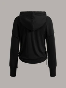 Exploreva Exploreva 镂空细节抽绳卫衣运动衫 - 黑色 - 查看 2