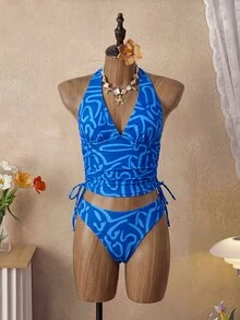 Swim Vcay 女款兩件式熱帶可愛性感豹紋細肩帶側綁比基尼套裝，海灘度假休閒優雅情人節背心吊帶比基尼套裝 - 彩色 - 查看 4