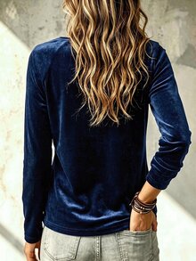 Glimmora New Women's Fashion Casual Versatile Cowl Neck Raglan Sleeve Long Sleeve T-Shirt - Blue - View 2
