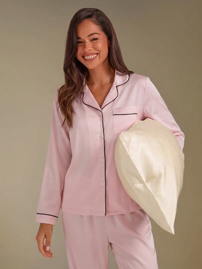 Athîral Women's Casual Lapel Collar Single-Breasted Long Sleeve Top And Pants Pajama Set , Fall Winter Clothes Cozy And Elegant Details