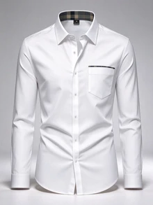 Calvornis Manfinity Mode Men's Casual Long-Sleeve Shirt , Ideal Choice For Business-Casual Styling, Formal, Old Money - White - View 3