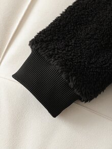 SHEIN 2件組 男童時尚休閒極簡半拉鍊加厚珊瑚絨衛衣與長褲套裝，秋冬日常穿著 - 黑色 - 查看 5