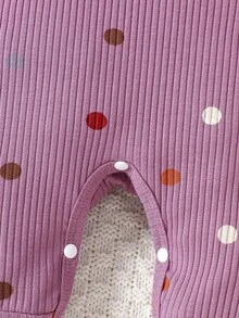 SHEIN Newborn Baby Purple Polka Dot Polka Dot Ruffled Sleeve Comfortable Knitted Jumpsuit Autumn Fall Going Family Matching Cute - Purple - View 9