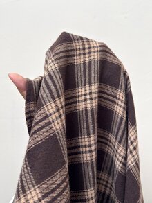 Shapeblank Women's Plus-Size 2 Pieces Set: Brown Plaid Shirt & Long Brown Vest Dress – Stylish, Casual, Stretchy, And Comfortable For Autumn/Winter,Fall Outfits - Brown - View 7