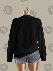 Betty Boop x SHEIN Plus Size Cartoon Print Long Sleeve Crew Neck Sweatshirt - White - View 8