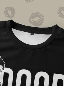 Betty Boop x SHEIN Plus Size Cartoon Print Long Sleeve Crew Neck Sweatshirt - White - View 5