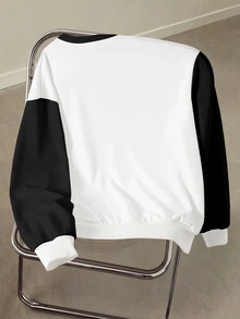 Betty Boop x SHEIN Plus Size Cartoon Graphic Print Colorblock Crew Neck Sweatshirt - White - View 2