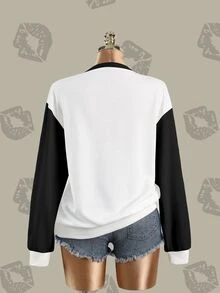 Betty Boop x SHEIN Plus Size Cartoon Graphic Print Colorblock Crew Neck Sweatshirt - White - View 5