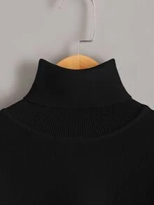 PrepCrw Kids Oversized Boys' Long Sleeve High Collar Casual Pullover Autumn Winter Sweater, Plus Size - Black - View 3