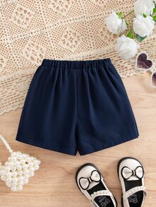 PrepCrw Baby Boy Cute Casual Versatile Navy Blue Bow Elastic Waist Shorts - Navy Blue - View 3