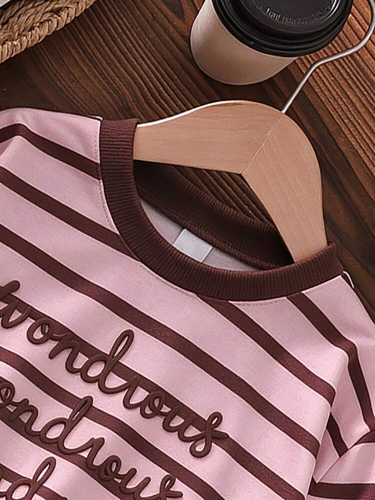 Girls' New Fall Fashion Sweet Brown Striped Pullover Sweatshirt, Cute Casual Cowboy Mermaid Fairy Princess Versatile Young Girl' Top 7th Birthday - Pink - View 6