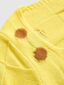 SpongeBob SquarePants | ROMWE Setelan 2 Potong Atasan Lengan Panjang dan Rok Mini Rajut Motif Blok Warna untuk Wanita - Kuning - View 3