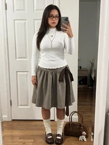 Comfortcana 女款大尺碼極簡主義羅紋針織保暖底層T恤 冬季 - 白色 - 查看 4