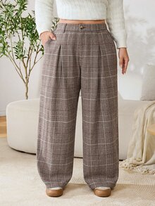 Solflare 大尺碼女款格紋口袋休閒日常穿著西裝長褲 - 彩色 - 查看 5