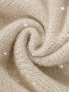Penseblé Women's Relaxed Asymmetrical Round Neck Knit Cape Sweater - Apricot - View 8
