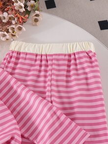 SHEIN Elladie kids 女童白色領口長袖上衣 + 鬆緊腰長褲套裝，柔軟休閒西式兒童兩件套，7歲生日禮物，秋季 - 粉色 - 查看 9