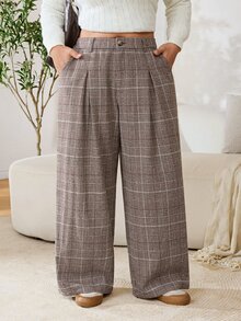 Solflare Plus Size Women's Plaid Pocket Casual Daily Wear Suit Pants - Multicolor - View 3