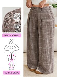 Solflare Plus Size Women's Plaid Pocket Casual Daily Wear Suit Pants - Multicolor - View 1