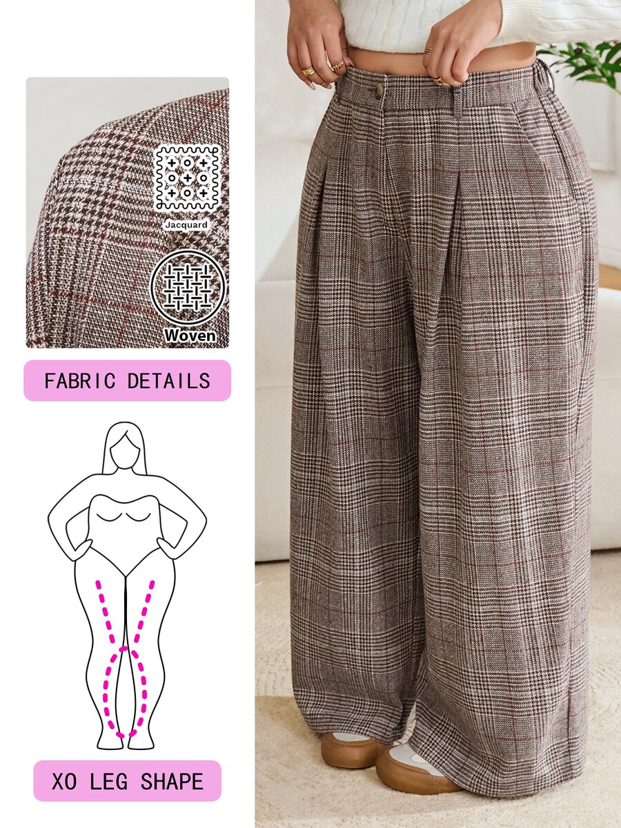 Solflare Plus Size Women's Plaid Pocket Casual Daily Wear Suit Pants - Multicolor - View 1