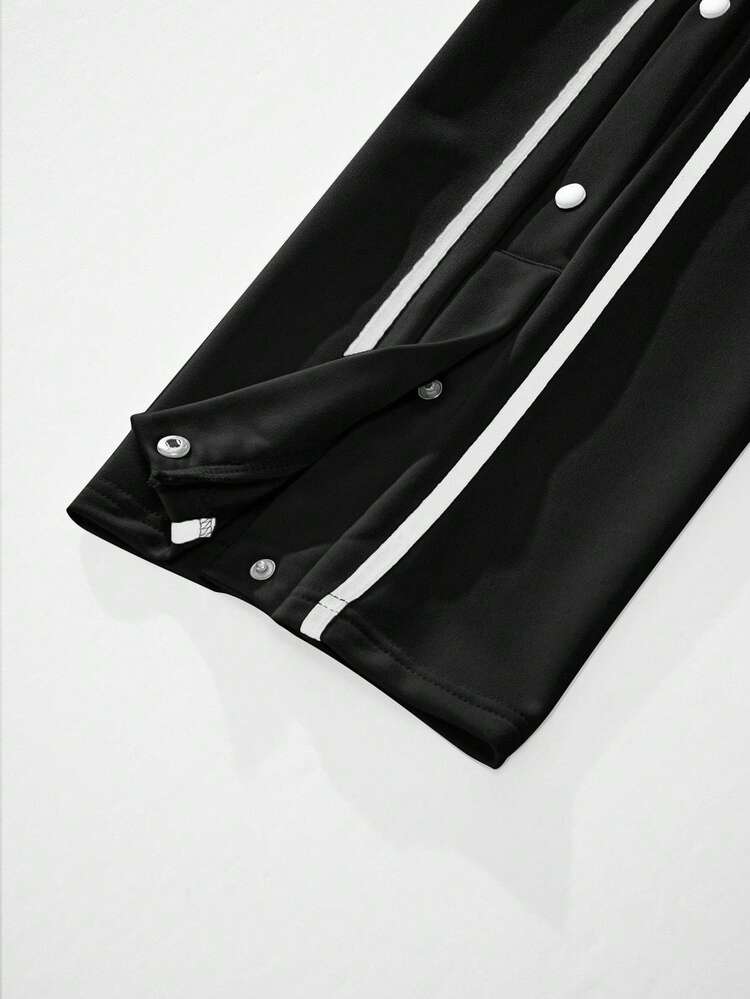 Manfinity Homme Men Contrast Tape Button Side Drawstring Waist Sweatpants - Black - View 5