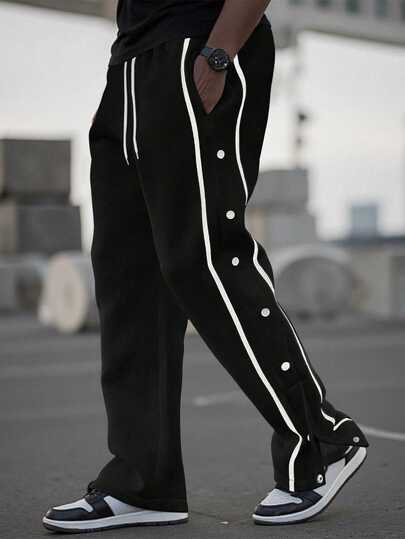 Manfinity Homme 男式撞色带扣侧抽绳腰运动裤