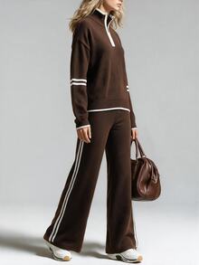 Omancia Autumn/Winter Retro Casual Versatile Commute Vacation Women's Sweater 2 Pieces Set - Coffee Brown - View 4