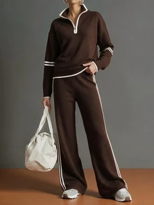 Omancia Autumn/Winter Retro Casual Versatile Commute Vacation Women's Sweater 2 Pieces Set - Coffee Brown - View 3