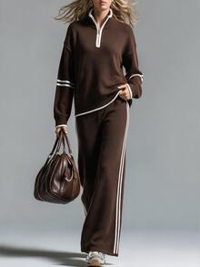 Omancia Autumn/Winter Retro Casual Versatile Commute Vacation Women's Sweater 2 Pieces Set - Coffee Brown - View 6