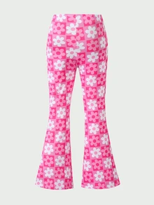 SHEIN Young Girls Fashion Animal Print Flare Pants, Casual Daily Wear, Fallrainbow Baby Shower - Pink - View 2