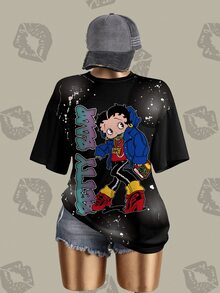 Betty Boop x SHEIN Betty Street Style Splatter English Print T-Shirt - White - View 3