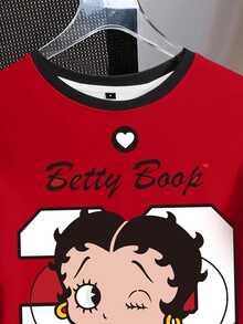 Betty Boop x SHEIN Women's Casual Cartoon Print Short Sleeve T-Shirt, Summer - White - View 5