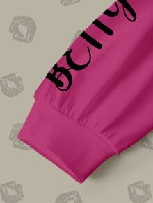 Betty Boop x SHEIN Plus Size Solid Pink Crew Neck Sweatshirt With Betty Character English Logo Print All-Over - White - View 7