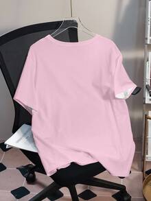 Betty Boop x SHEIN Plus Size Women's Letter Cartoon Print Casual Daily Short Sleeve T-Shirt - White - View 2