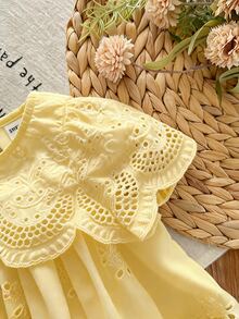 SHEIN LMoss Kids Baby Girl Woven Embroidered Ruffle Hem Casual Dress - Yellow - View 4