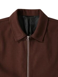 HUEFORM Men's Old Money Brown Tweed Stand Collar Zip-Up Jacket And Pleated Wide Leg Pants Set, Vintage Fashion Style, Suitable For Autumn And Winter Outings - Coffee Brown - View 3