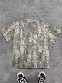 SHEIN Women's Casual Loose Camouflage Print Short Sleeve T-Shirt - Army Green - View 7