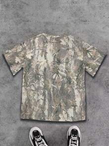 SHEIN Women's Casual Loose Camouflage Print Short Sleeve T-Shirt - Army Green - View 2